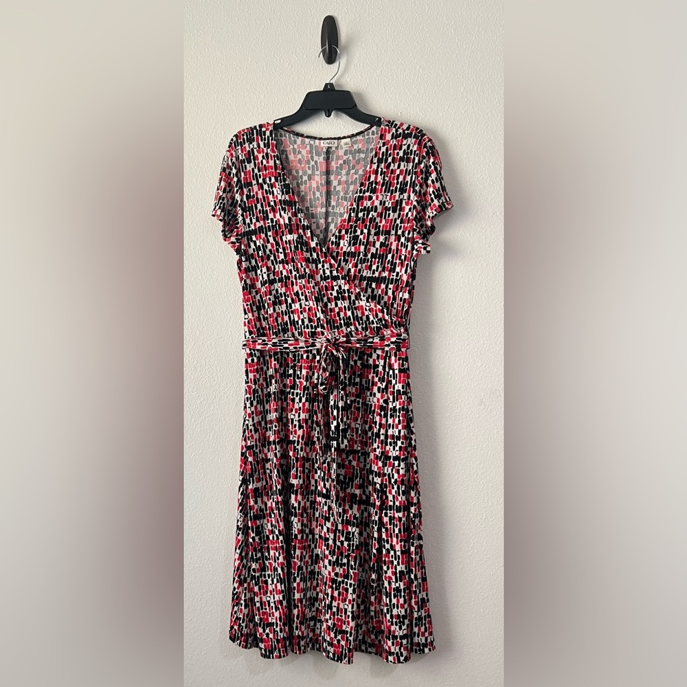 Cato Red,‎ Black & White Abstract Wrap-Style Midi Dress, Size L